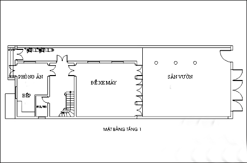 Mặt bằng tầng 1 mẫu thiết kế nhà ống 4 tầng 8x13m hiện đại 